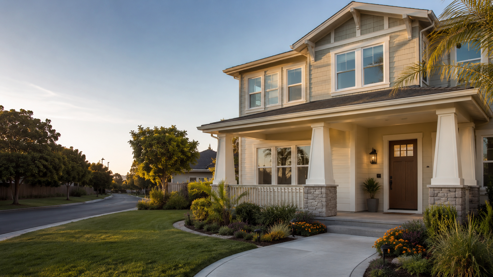 Welcoming Bressi Ranch-inspired home in Carlsbad at golden hour