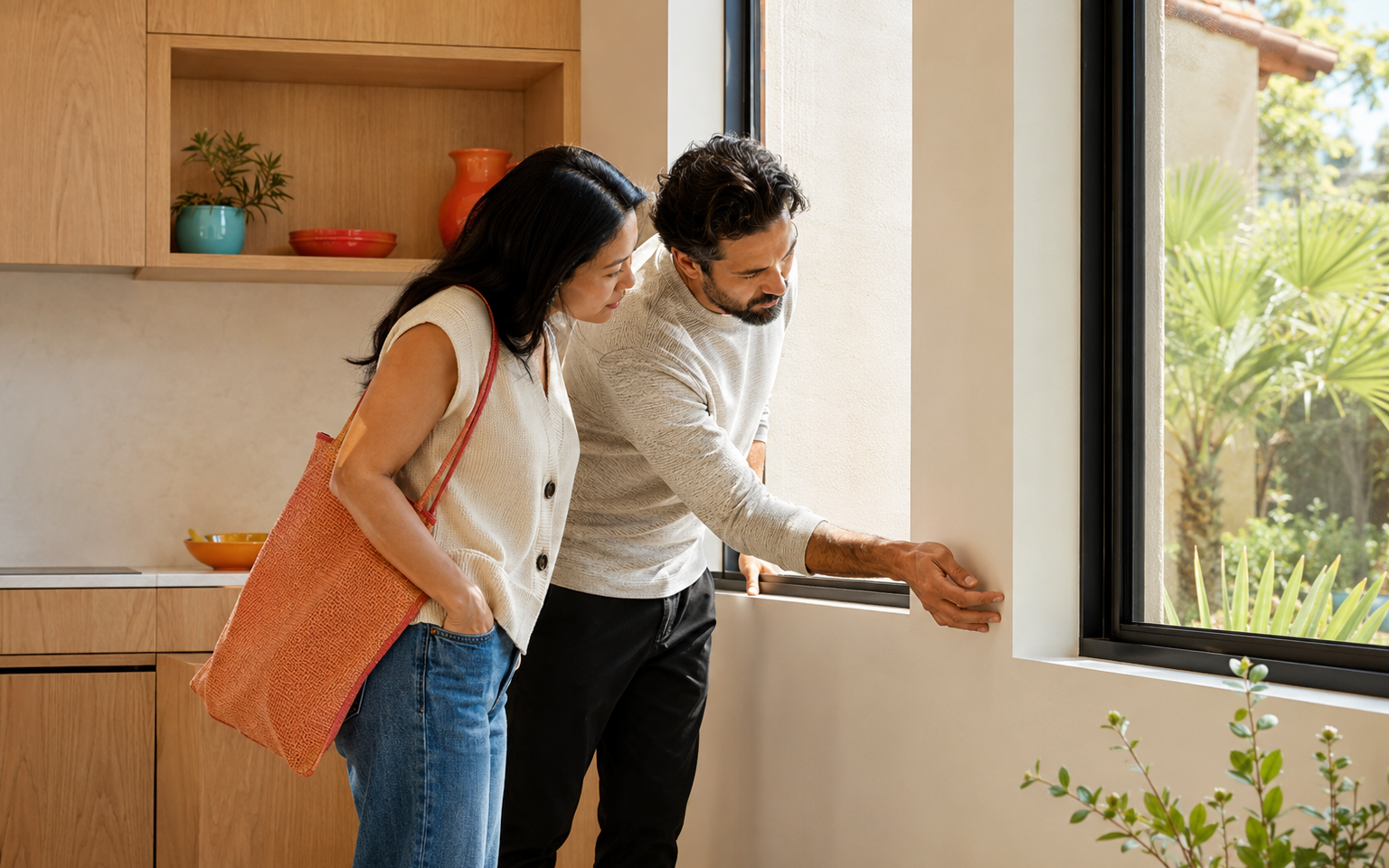 Homebuyers examining property details during a home tour