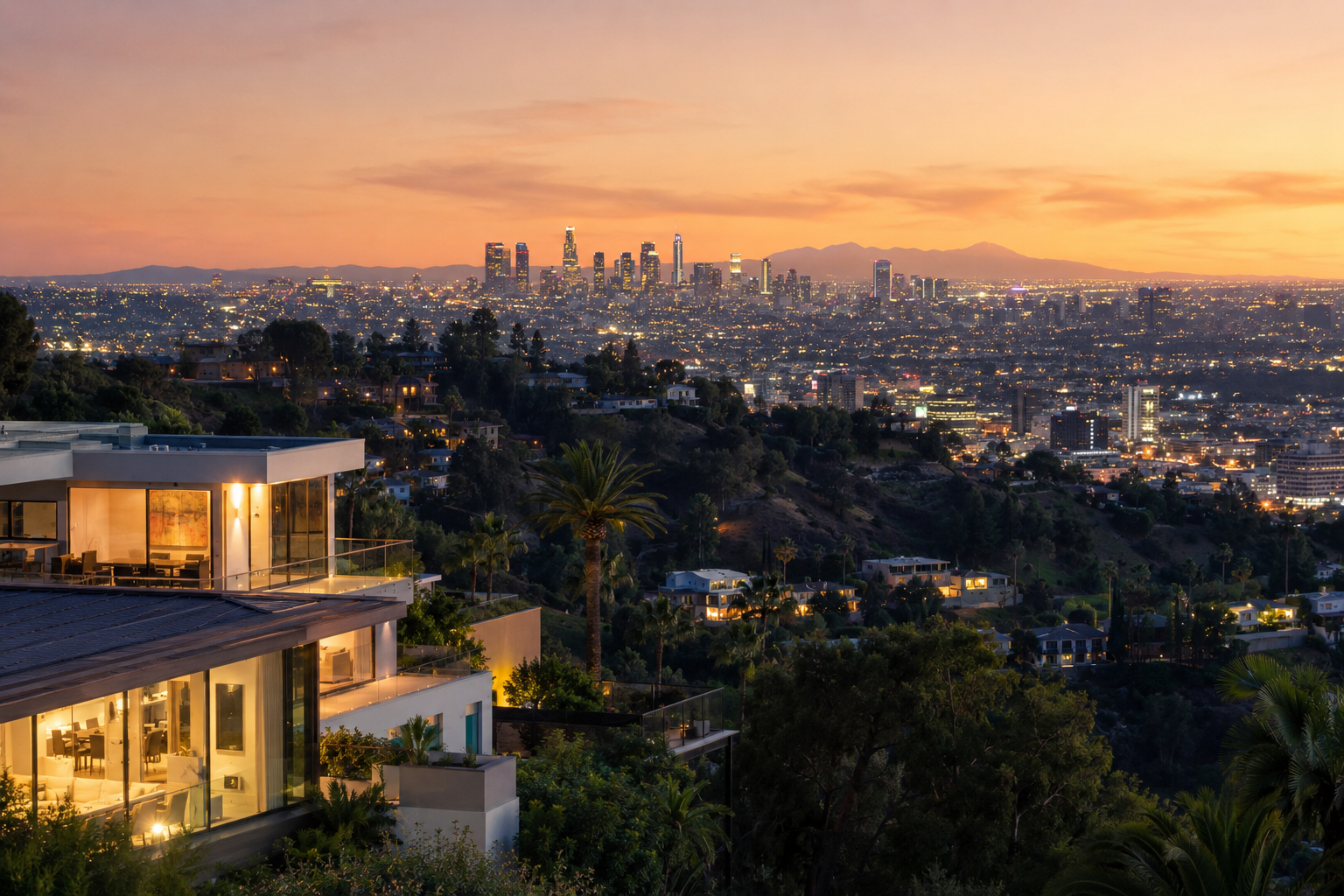 Los Angeles County skyline and hillside homes