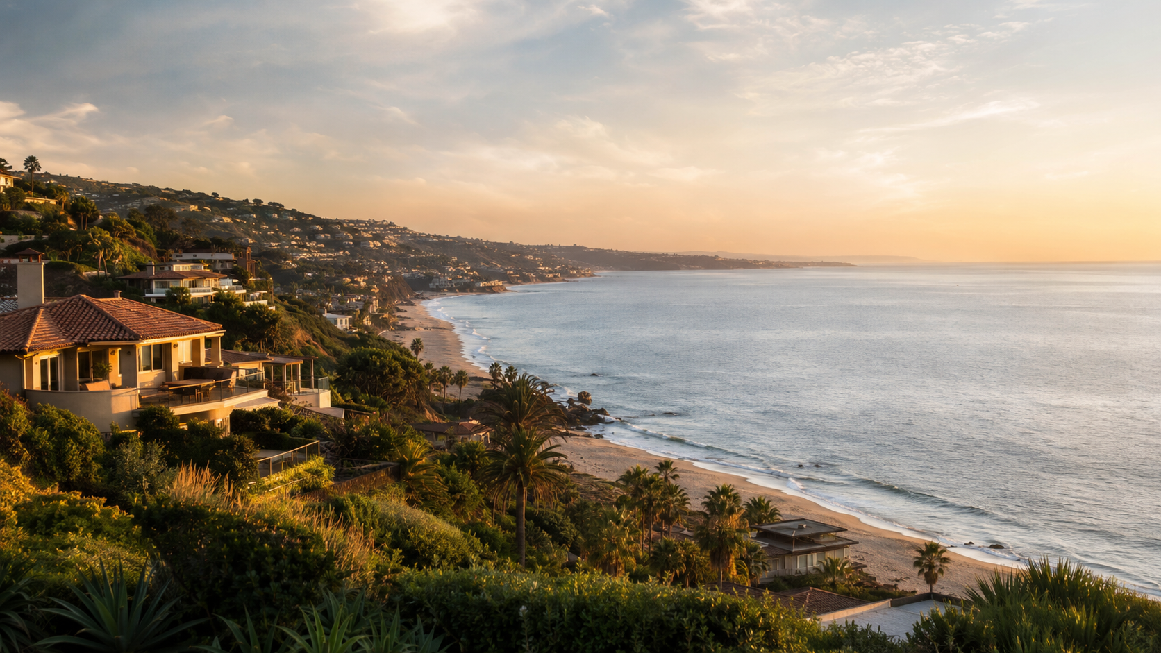 Orange County coastline and homes