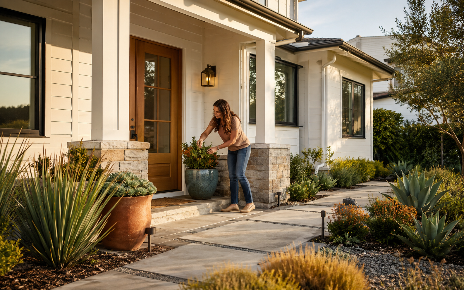 Welcoming SoCal home entry being prepared for buyers